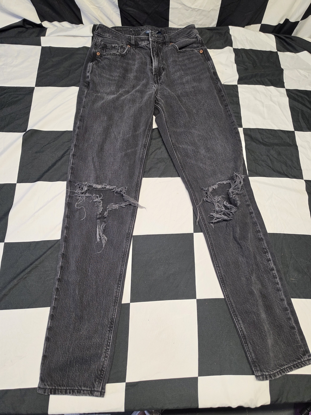 American Eagle Outfitters Washed Black Straight Leg Jeans with Distressed Knees